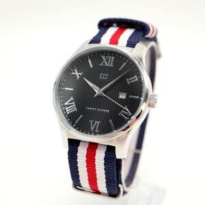 Tommy Hilfiger Mens Classic Roman Date Watch 41mm Nylon Strap w New Battery